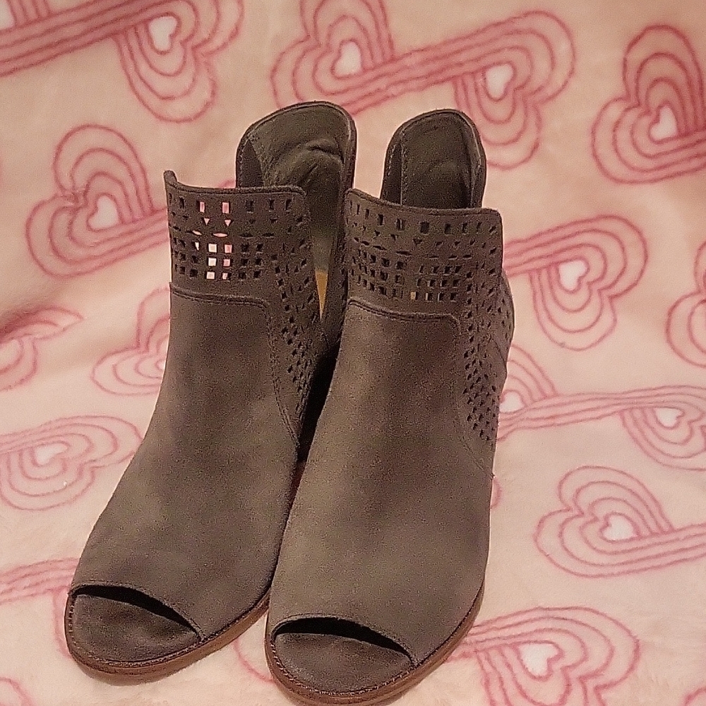 GB Taupe Suede Peep-Toe Ankle Booties